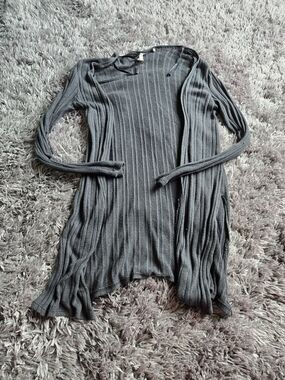 Live In The Moment Gray Ribbed Open-Front Duster Cardigan